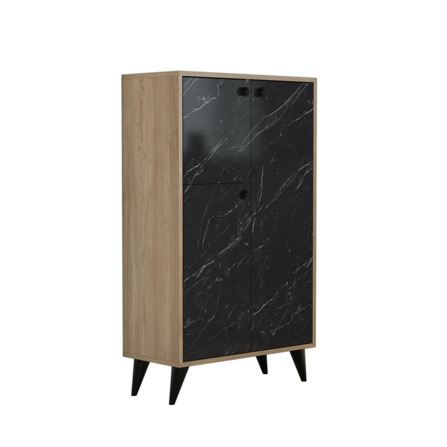 Oak and Marble Effect Large Sideboard with Storage