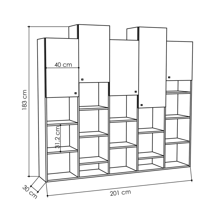 White Large Geometric Bookcase with Open and Hidden Shelves