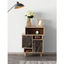 Small Wooden Display Cabinet with Black Marble Effect Doors
