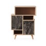 Small Wooden Display Cabinet with Black Marble Effect Doors