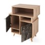 Small Wooden Display Cabinet with Black Marble Effect Doors
