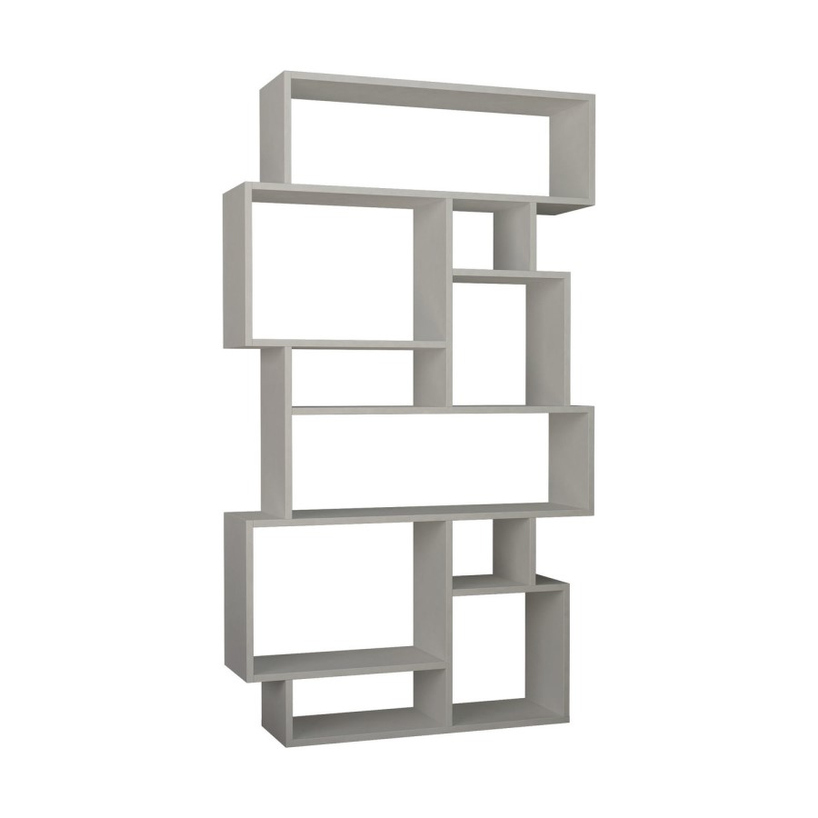 White Geometric Bookcase with 10 Open Shelves