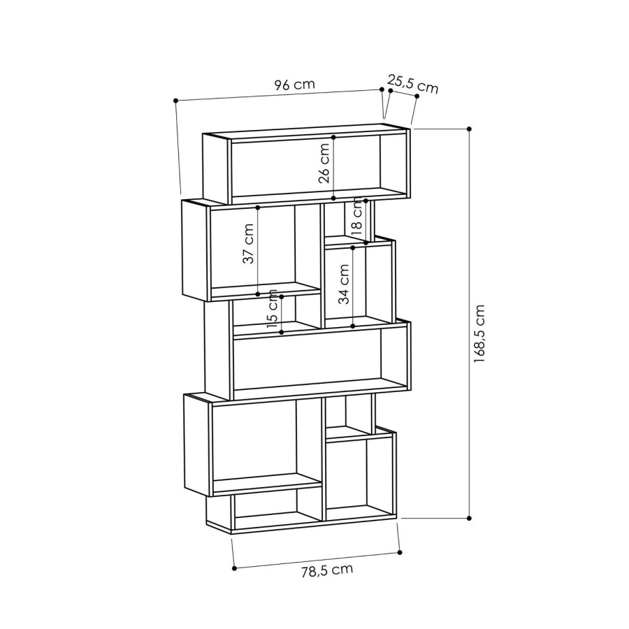 White Geometric Bookcase with 10 Open Shelves