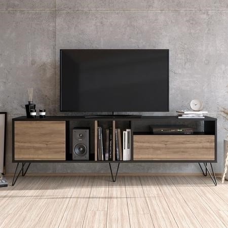 Walnut and Black Large TV Stand - Furniture123