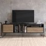 GRADE A2 - Walnut and Black Large TV Stand