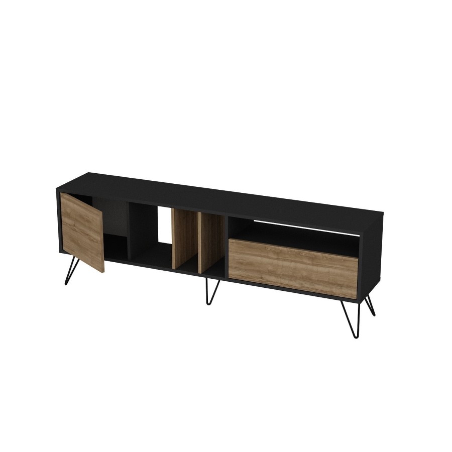 GRADE A2 - Walnut and Black Large TV Stand 