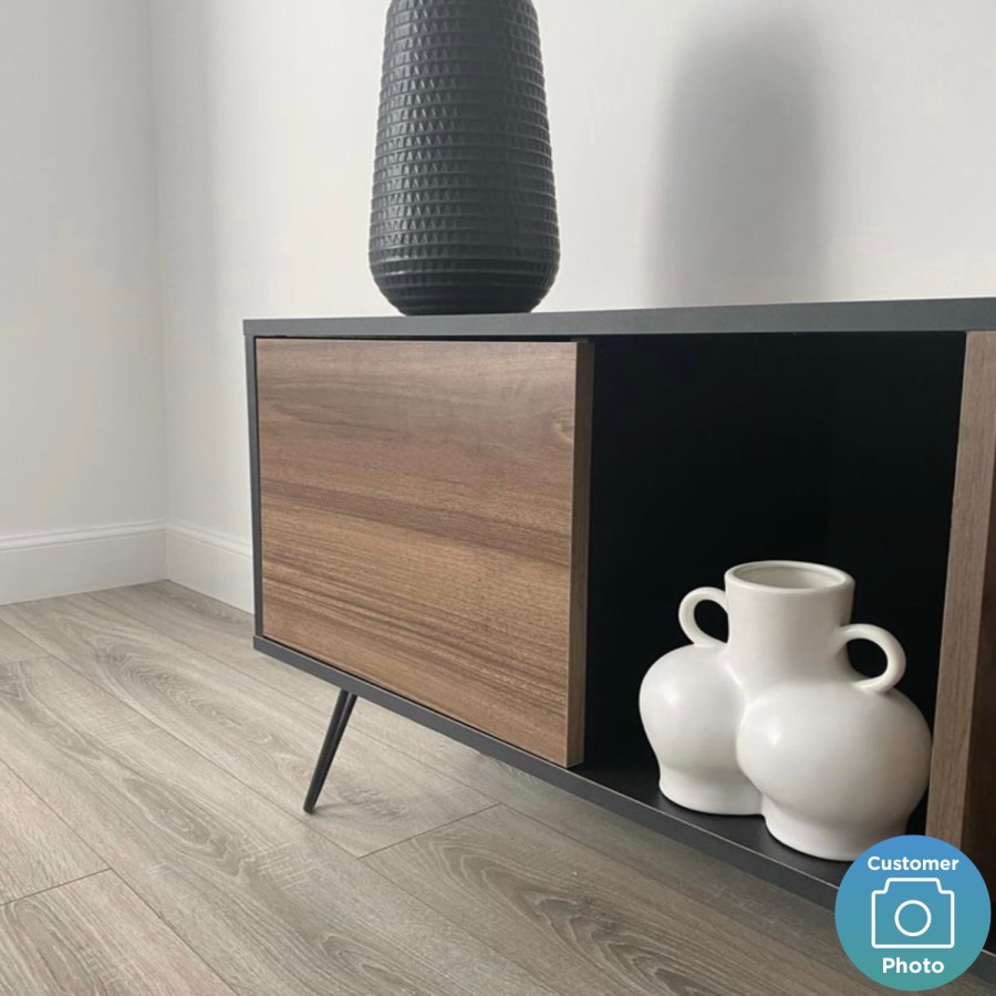 Walnut and Black Large TV Stand 