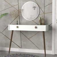 White Console Table with Walnut Details