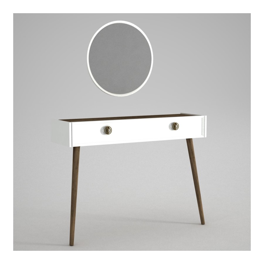 White Console Table with Walnut Details