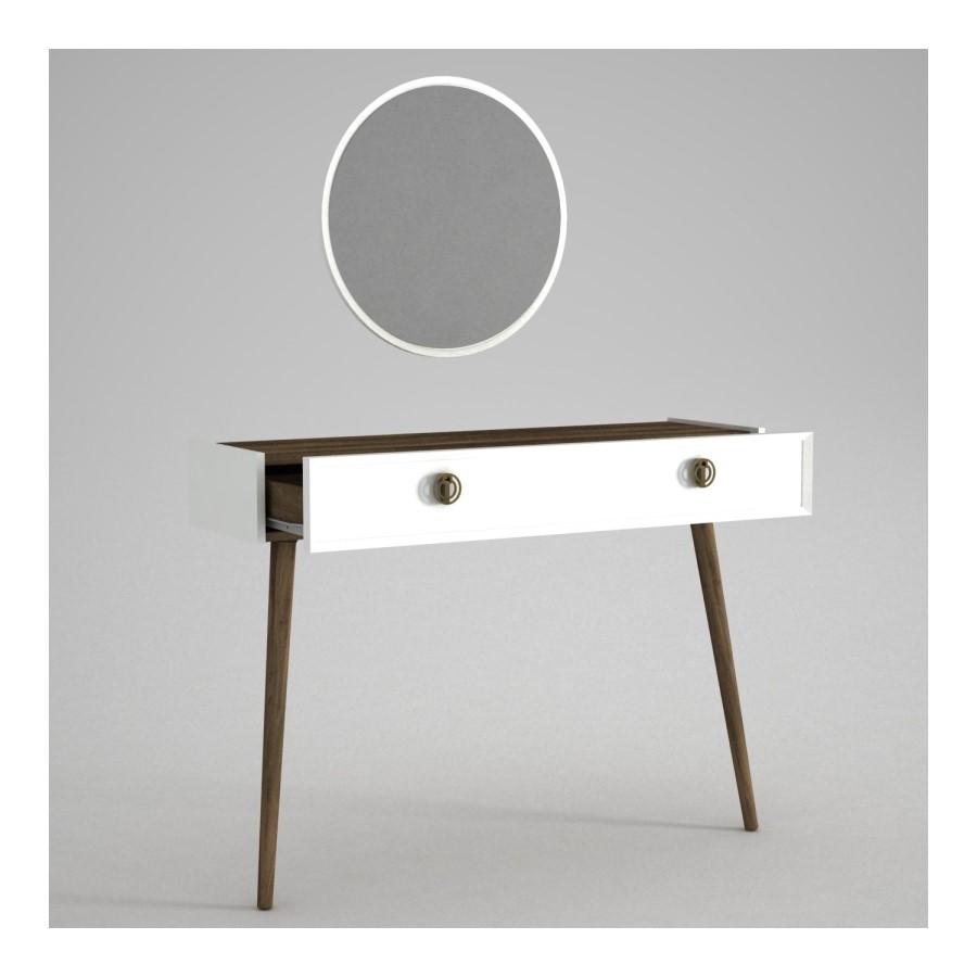 White Console Table with Walnut Details