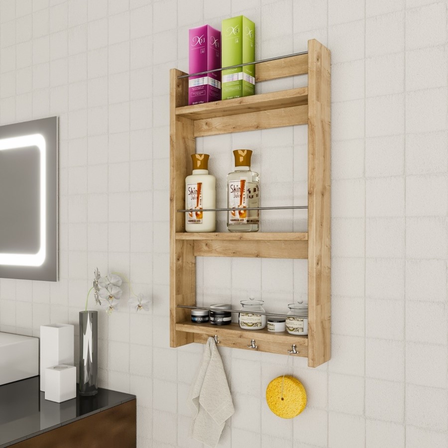 Wooden Wall Hanging Shelf with Coat & Hat Hooks