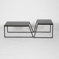 Antracite Grey Coffee Table Set with 2 Tables and Black Metal Frame