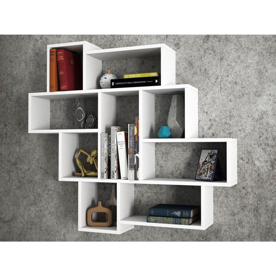Geometric Style Wall Hanging Shelf in White