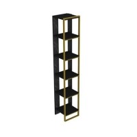 Narrow Bookshelf in Black Marble Effect with Gold Details