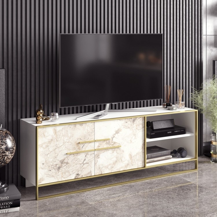 Gold and White Marble Effect TV Unit