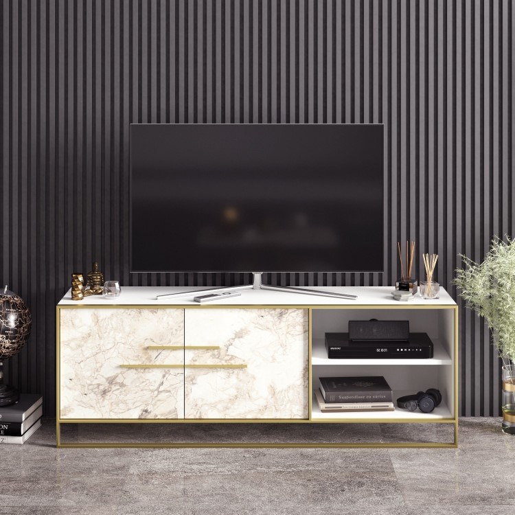 Gold and White Marble Effect TV Unit