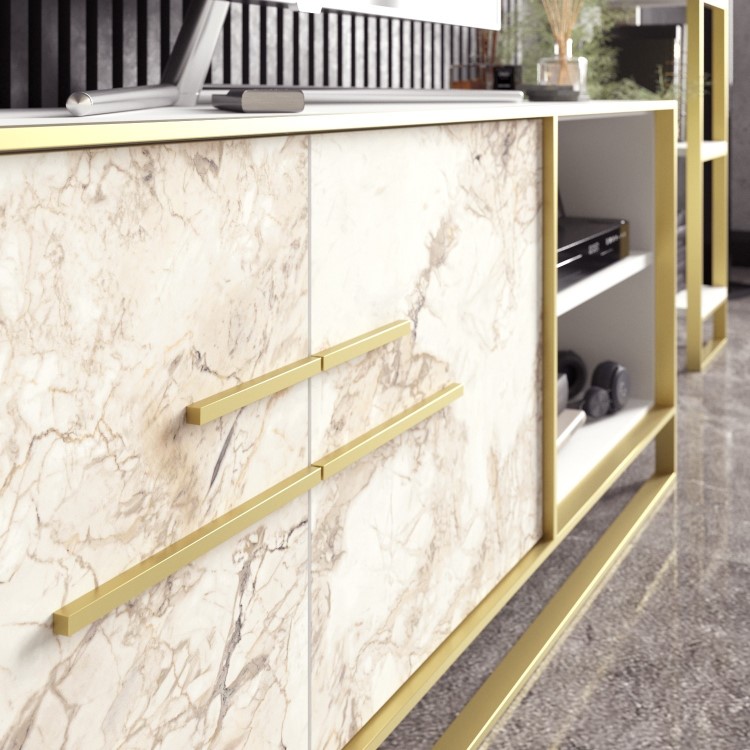 Gold and White Marble Effect TV Unit