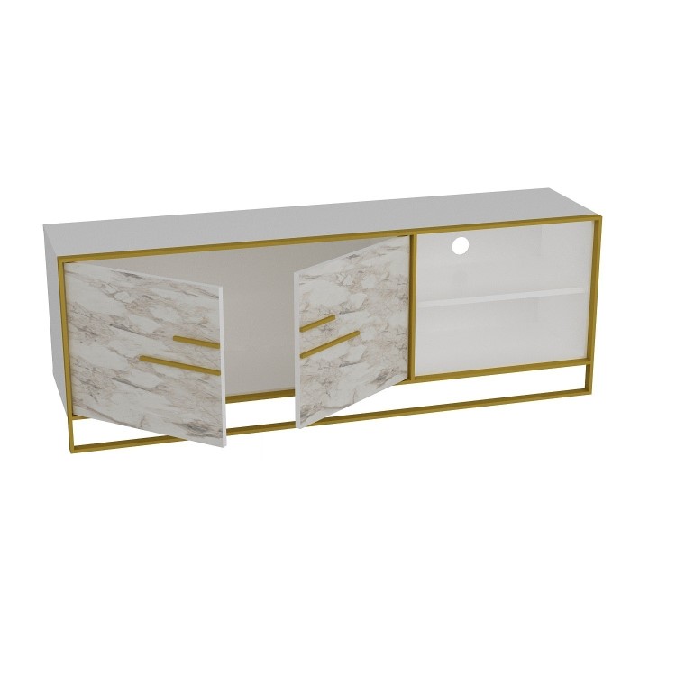 Gold and White Marble Effect TV Unit