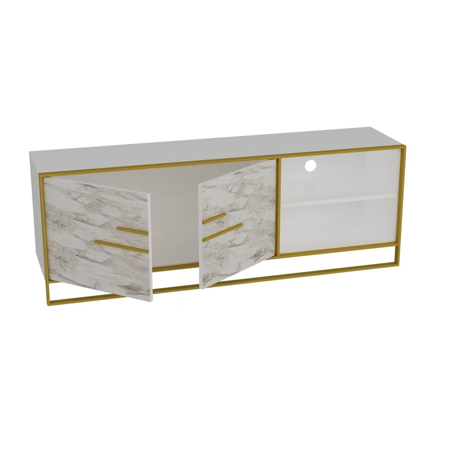Gold and White Marble Effect TV Unit Furniture123