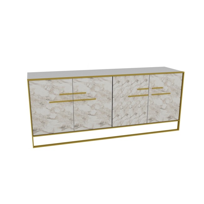 White Marble Effect Sideboard with Gold Details