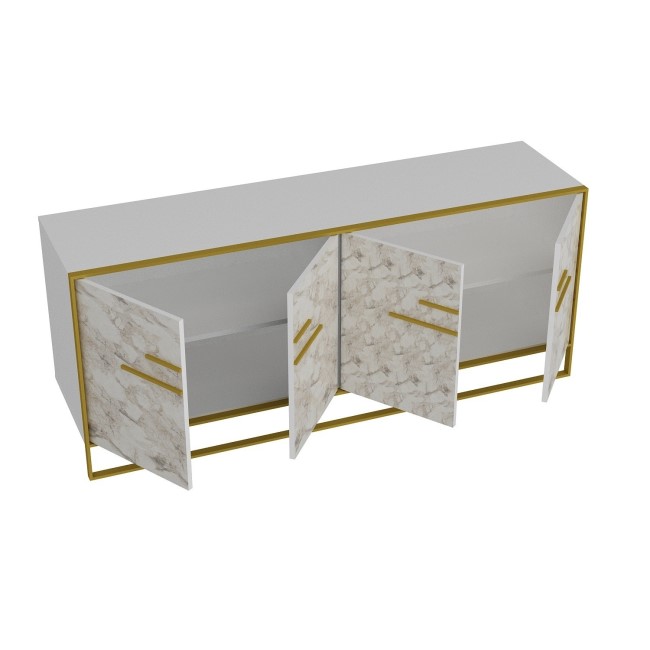 White Marble Effect Sideboard with Gold Details