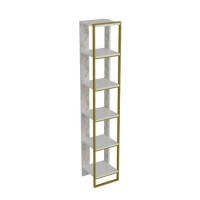 Narrow Bookshelf in White Marble Effect with Gold Details