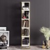 Narrow Bookshelf in White Marble Effect with Gold Details