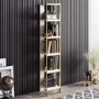 Narrow Bookshelf in White Marble Effect with Gold Details