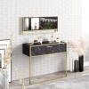 Black Marble Effect Console Table with Gold Details and Matching Mirror