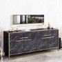 Black Marble Effect Large Sideboard with Gold Details and Matching Mirror