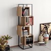 Walnut Geometric Bookcase with Black Metal Frame and Open Shelves