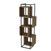 Walnut Geometric Bookcase with Black Metal Frame and Open Shelves