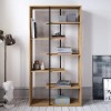 Oak Bookshelf with 6 Shelves and Black Features