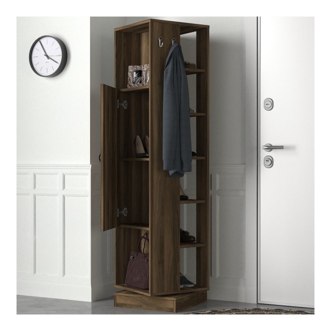 Walnut Tall Hallway Unit with Coat Hooks & Storage