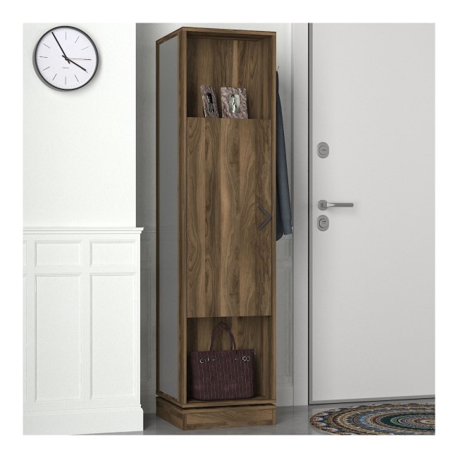 Walnut Tall Hallway Unit with Coat Hooks & Storage