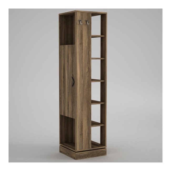 Walnut Tall Hallway Unit with Coat Hooks & Storage