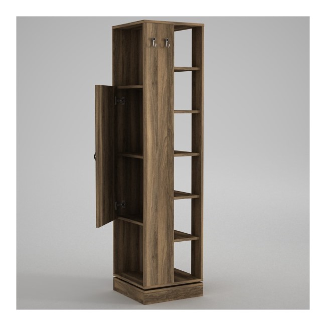 Walnut Tall Hallway Unit with Coat Hooks & Storage