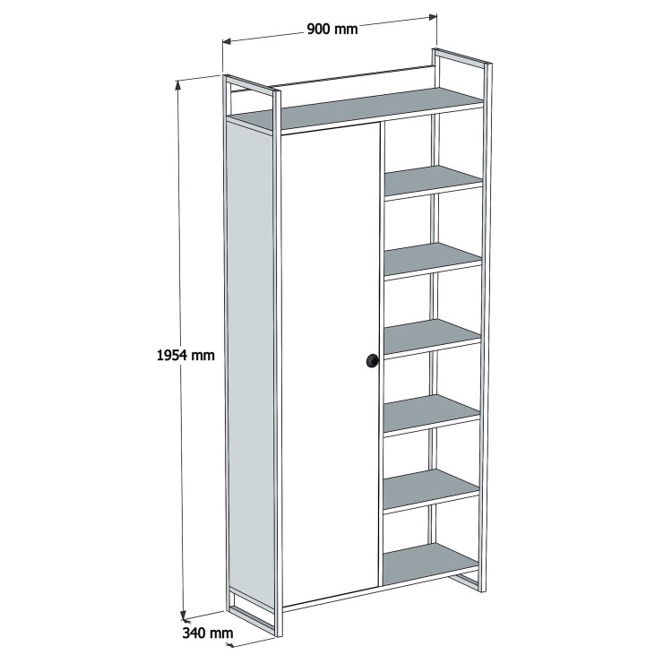 Pale Wooden Tall Hallway Unit with Shelving & Black Metal Frame