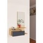 Wall Hanging Shelf with Mirror & Drawer in Light Wood & Anthracite Grey
