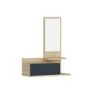 Wall Hanging Shelf with Mirror & Drawer in Light Wood & Anthracite Grey