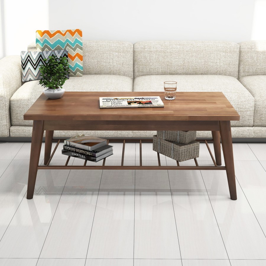 Wooden Coffee Table with Spindle Shelf