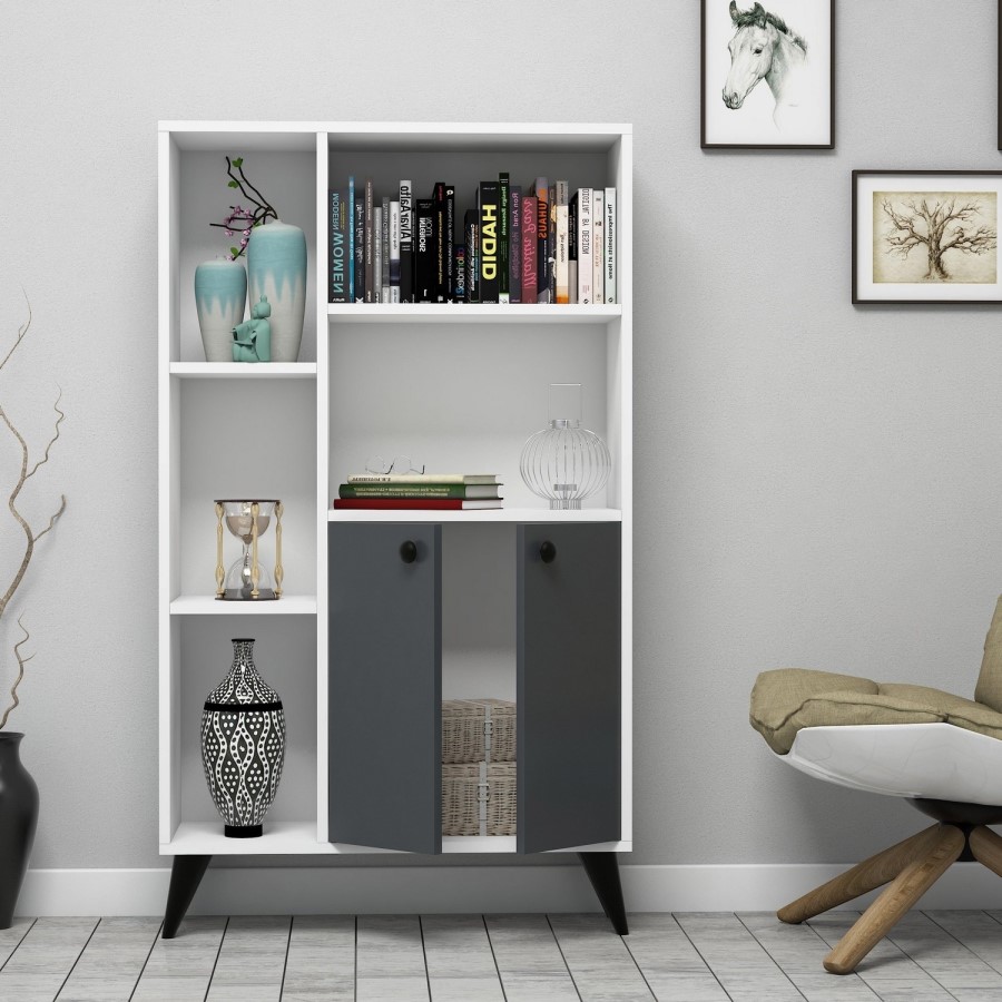 White and Grey Large Bookshelf with Storage