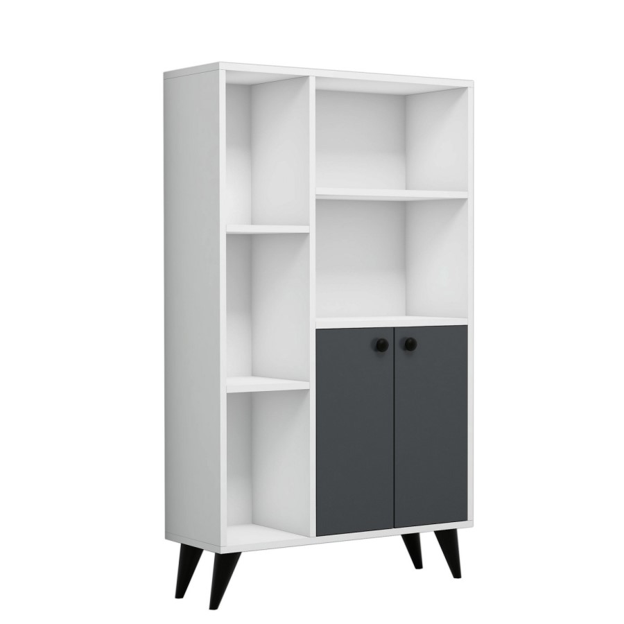 White and Grey Large Bookshelf with Storage