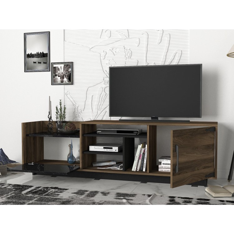 Walnut and Black Marble Effect TV Unit - TV's up to - 77"