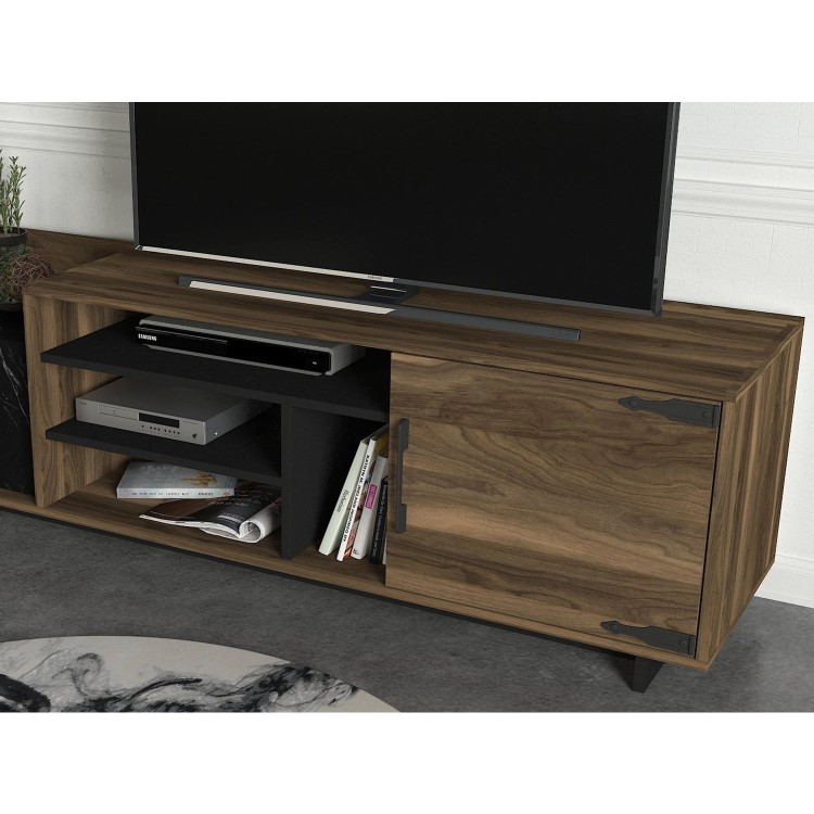 Walnut and Black Marble Effect TV Unit - TV's up to - 77"