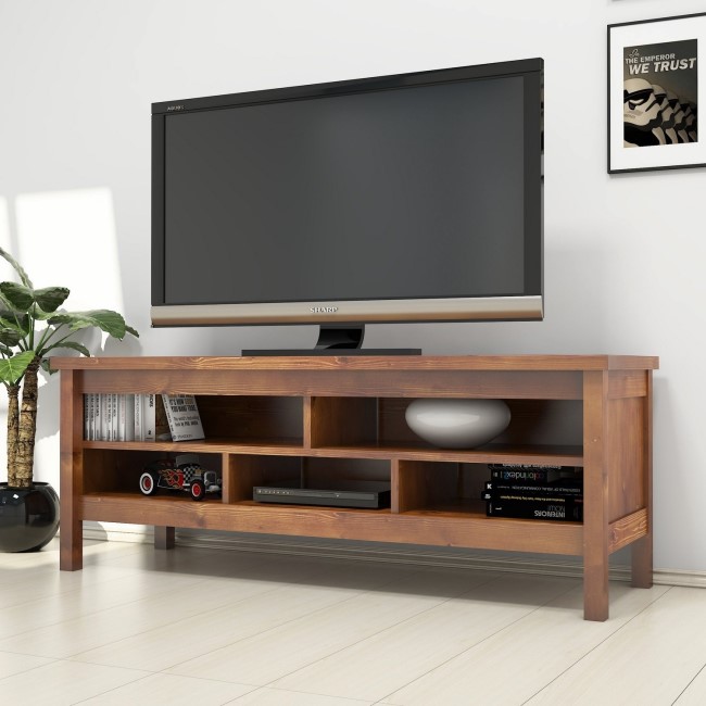 Walnut TV Unit with 5 Open Shelves