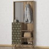 Wooden Tall Hallway Unit with Coat Hooks and Mirror
