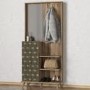 Wooden Tall Hallway Unit with Coat Hooks and Mirror