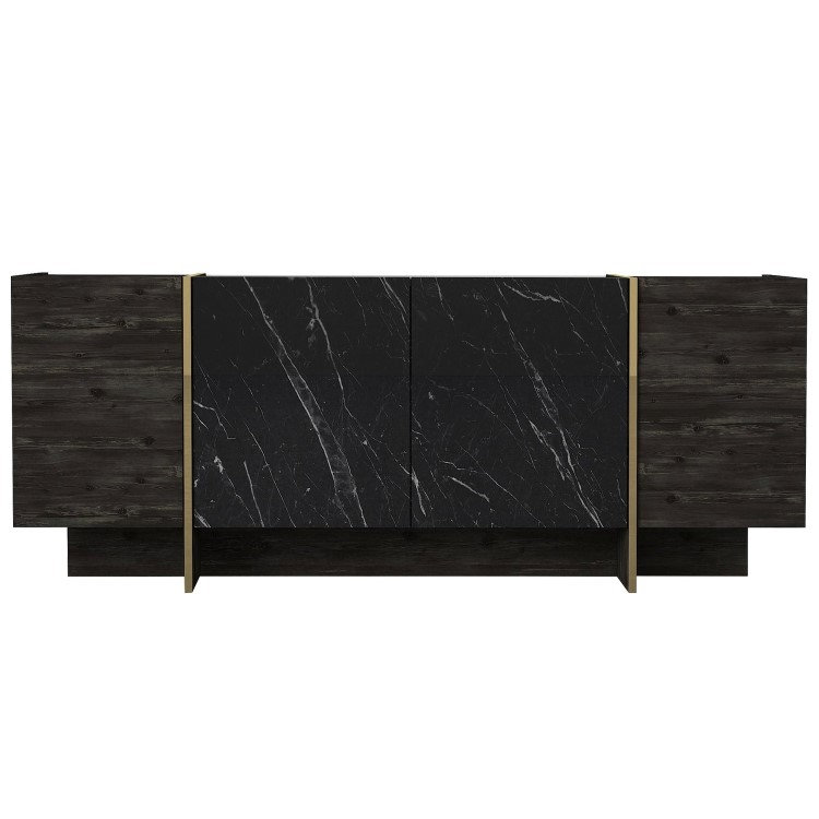 Black Marble Effect Sideboard with Gold Detailing