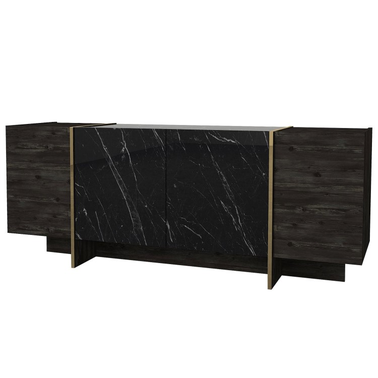 Black Marble Effect Sideboard with Gold Detailing